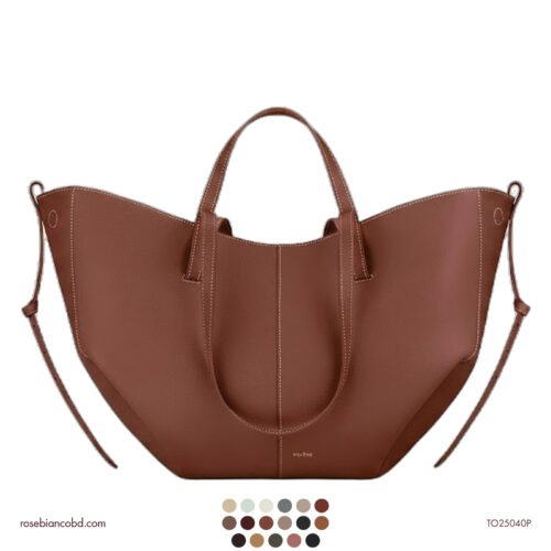 Genuine Leather Winged Tote - Large Size - Cognac