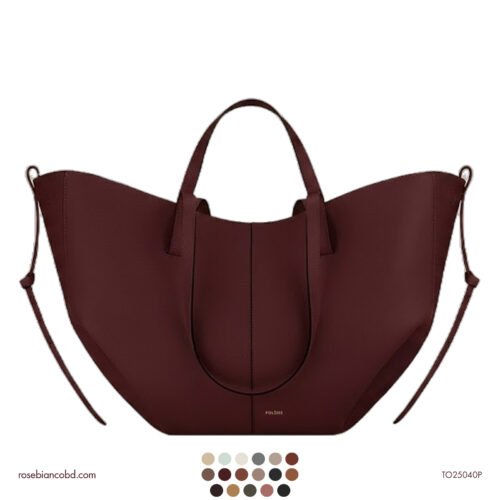 Genuine Leather Winged Tote - Large Size - Black Cherry
